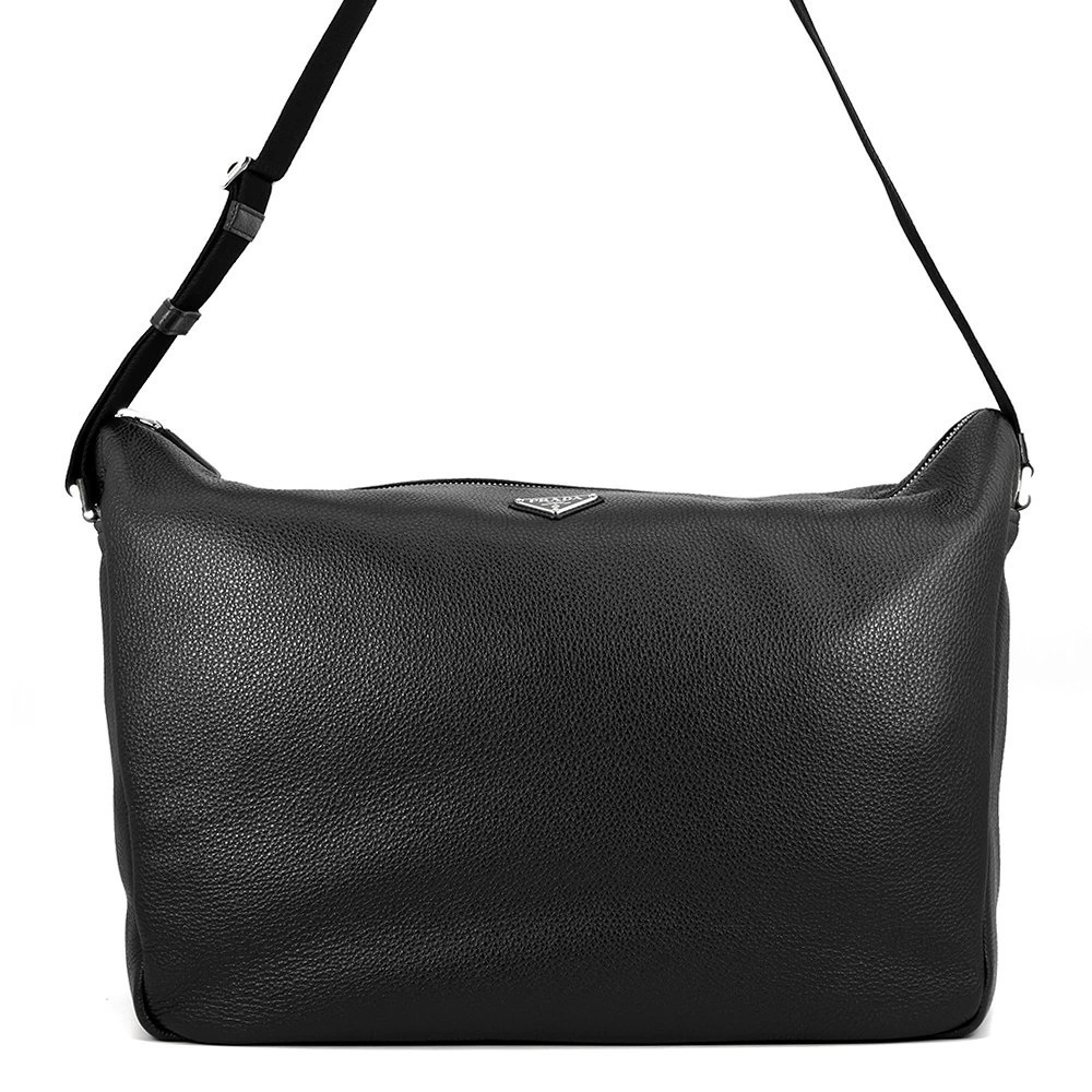 Prada Shoulder Bag Triangle Vitello Daino Leather Black